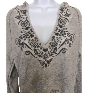 VINTAGE ROXY Gray Hoodie Pullover Sweater Black Detailing V Neck Womens SZ M